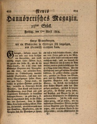 Neues hannoversches Magazin (Hannoversche Anzeigen) Freitag 6. April 1804