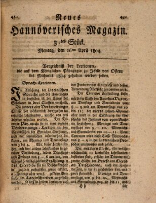 Neues hannoversches Magazin (Hannoversche Anzeigen) Montag 16. April 1804