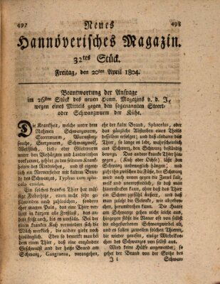 Neues hannoversches Magazin (Hannoversche Anzeigen) Freitag 20. April 1804