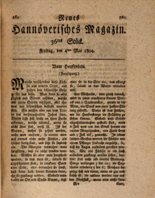 Neues hannoversches Magazin (Hannoversche Anzeigen) Freitag 4. Mai 1804