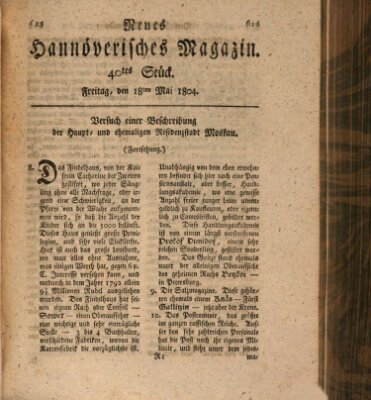 Neues hannoversches Magazin (Hannoversche Anzeigen) Freitag 18. Mai 1804