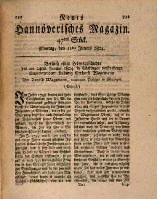 Neues hannoversches Magazin (Hannoversche Anzeigen) Montag 11. Juni 1804