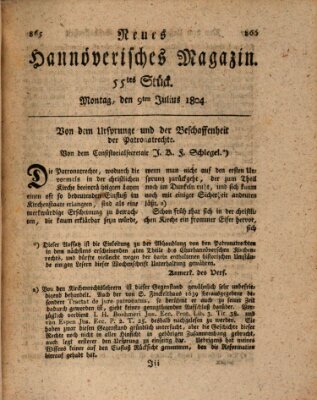 Neues hannoversches Magazin (Hannoversche Anzeigen) Montag 9. Juli 1804