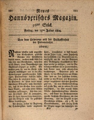 Neues hannoversches Magazin (Hannoversche Anzeigen) Freitag 13. Juli 1804