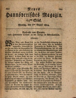 Neues hannoversches Magazin (Hannoversche Anzeigen) Montag 6. August 1804