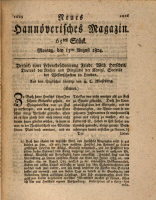 Neues hannoversches Magazin (Hannoversche Anzeigen) Montag 13. August 1804