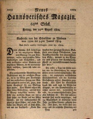 Neues hannoversches Magazin (Hannoversche Anzeigen) Freitag 24. August 1804