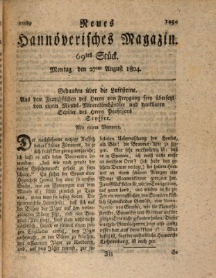 Neues hannoversches Magazin (Hannoversche Anzeigen) Montag 27. August 1804