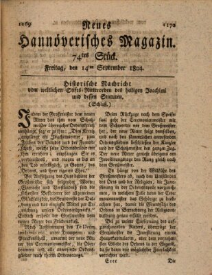 Neues hannoversches Magazin (Hannoversche Anzeigen) Freitag 14. September 1804