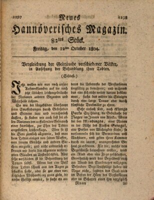 Neues hannoversches Magazin (Hannoversche Anzeigen) Freitag 12. Oktober 1804