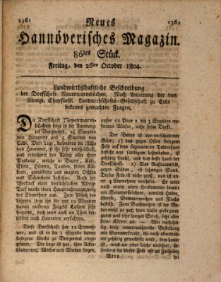 Neues hannoversches Magazin (Hannoversche Anzeigen) Freitag 26. Oktober 1804