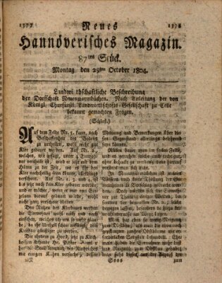 Neues hannoversches Magazin (Hannoversche Anzeigen) Montag 29. Oktober 1804