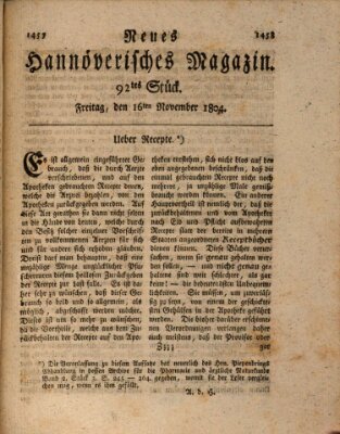 Neues hannoversches Magazin (Hannoversche Anzeigen) Freitag 16. November 1804