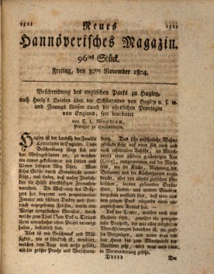 Neues hannoversches Magazin (Hannoversche Anzeigen) Freitag 30. November 1804