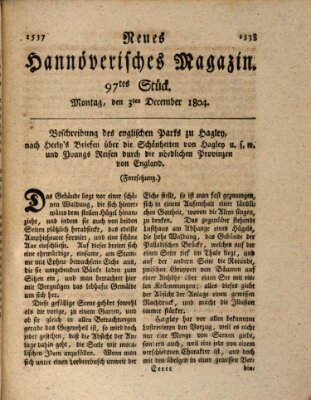 Neues hannoversches Magazin (Hannoversche Anzeigen) Montag 3. Dezember 1804