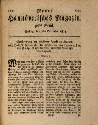 Neues hannoversches Magazin (Hannoversche Anzeigen) Freitag 7. Dezember 1804