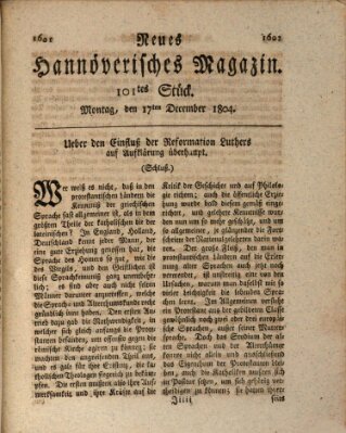 Neues hannoversches Magazin (Hannoversche Anzeigen) Montag 17. Dezember 1804