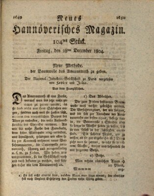 Neues hannoversches Magazin (Hannoversche Anzeigen) Freitag 28. Dezember 1804