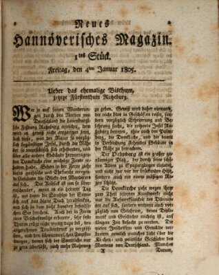 Neues hannoversches Magazin (Hannoversche Anzeigen) Freitag 4. Januar 1805