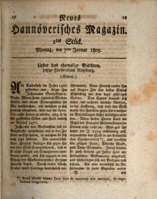 Neues hannoversches Magazin (Hannoversche Anzeigen) Montag 7. Januar 1805