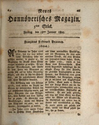 Neues hannoversches Magazin (Hannoversche Anzeigen) Freitag 18. Januar 1805