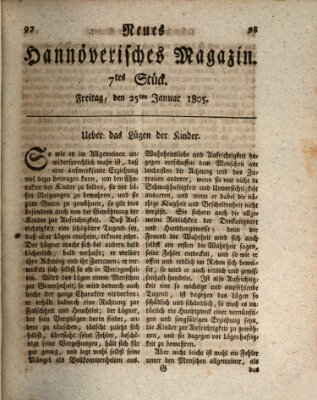 Neues hannoversches Magazin (Hannoversche Anzeigen) Freitag 25. Januar 1805