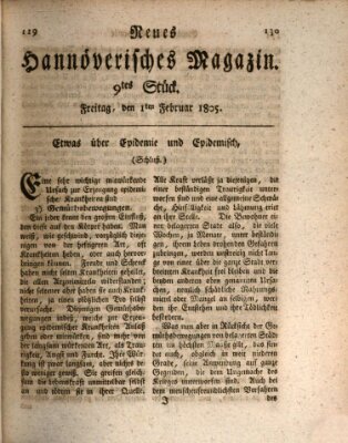 Neues hannoversches Magazin (Hannoversche Anzeigen) Freitag 1. Februar 1805