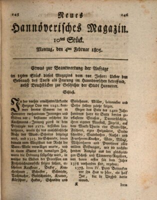 Neues hannoversches Magazin (Hannoversche Anzeigen) Montag 4. Februar 1805