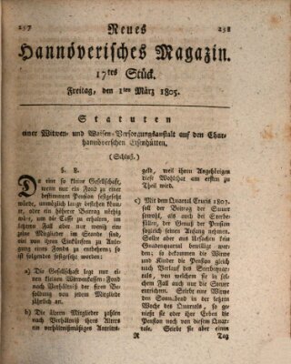 Neues hannoversches Magazin (Hannoversche Anzeigen) Freitag 1. März 1805