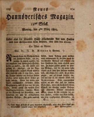 Neues hannoversches Magazin (Hannoversche Anzeigen) Montag 4. März 1805