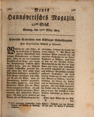 Neues hannoversches Magazin (Hannoversche Anzeigen) Montag 11. März 1805