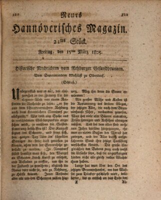 Neues hannoversches Magazin (Hannoversche Anzeigen) Freitag 15. März 1805