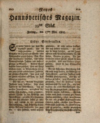 Neues hannoversches Magazin (Hannoversche Anzeigen) Freitag 17. Mai 1805