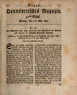 Neues hannoversches Magazin (Hannoversche Anzeigen) Montag 27. Mai 1805