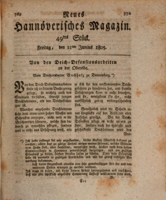 Neues hannoversches Magazin (Hannoversche Anzeigen) Freitag 21. Juni 1805