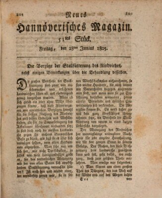 Neues hannoversches Magazin (Hannoversche Anzeigen) Freitag 28. Juni 1805