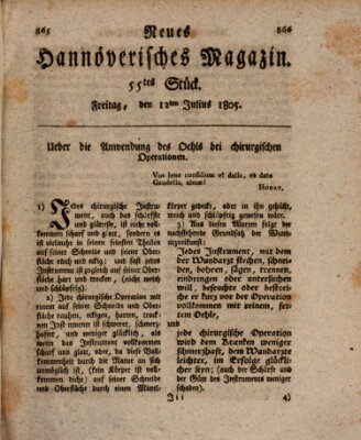 Neues hannoversches Magazin (Hannoversche Anzeigen) Freitag 12. Juli 1805