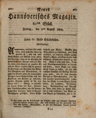 Neues hannoversches Magazin (Hannoversche Anzeigen) Freitag 2. August 1805