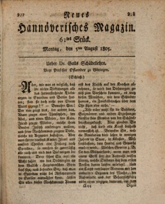 Neues hannoversches Magazin (Hannoversche Anzeigen) Montag 5. August 1805