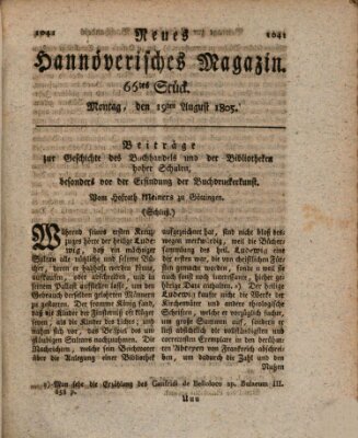 Neues hannoversches Magazin (Hannoversche Anzeigen) Montag 19. August 1805