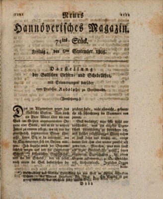 Neues hannoversches Magazin (Hannoversche Anzeigen) Freitag 6. September 1805