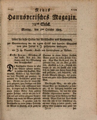 Neues hannoversches Magazin (Hannoversche Anzeigen) Dienstag 1. Oktober 1805