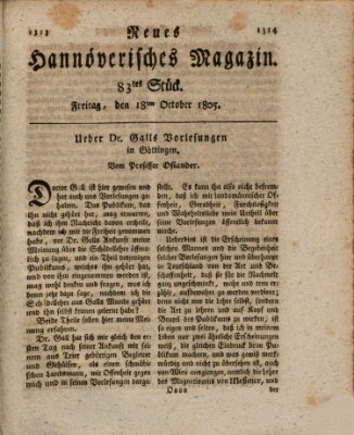 Neues hannoversches Magazin (Hannoversche Anzeigen) Freitag 18. Oktober 1805