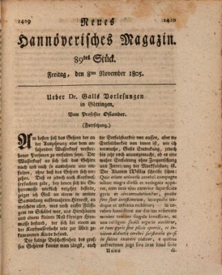 Neues hannoversches Magazin (Hannoversche Anzeigen) Freitag 8. November 1805