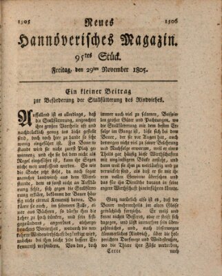 Neues hannoversches Magazin (Hannoversche Anzeigen) Freitag 29. November 1805