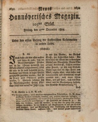 Neues hannoversches Magazin (Hannoversche Anzeigen) Freitag 27. Dezember 1805