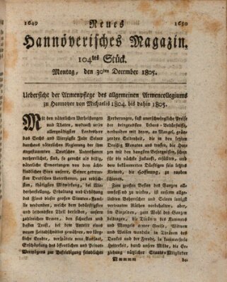 Neues hannoversches Magazin (Hannoversche Anzeigen) Montag 30. Dezember 1805