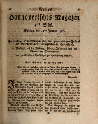 Neues hannoversches Magazin (Hannoversche Anzeigen) Montag 13. Januar 1806