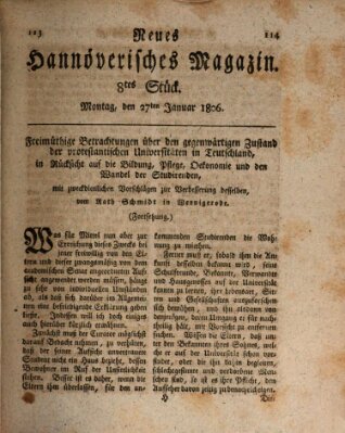 Neues hannoversches Magazin (Hannoversche Anzeigen) Montag 27. Januar 1806