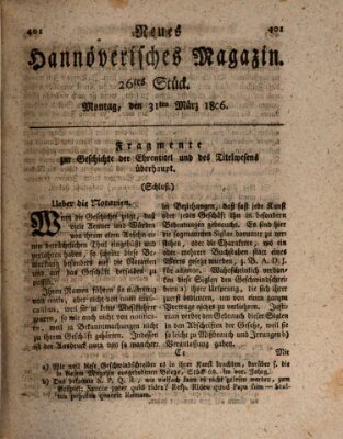 Neues hannoversches Magazin (Hannoversche Anzeigen) Montag 31. März 1806